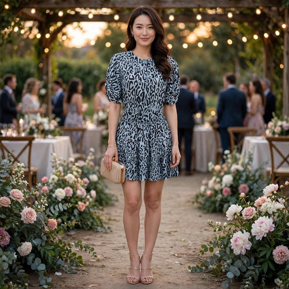 REBECCA MINKOFF XS Dress Blue Black Leopard Print Short Sleeve Mini